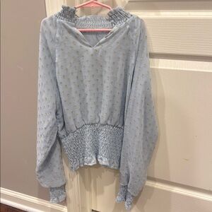 Light Blue Smocked Women's Top